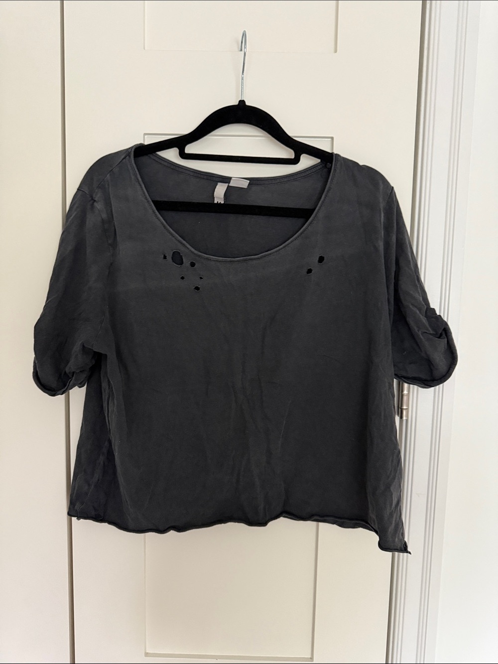 H&M Washed Charcoal Short Sleeve Distressed Tee